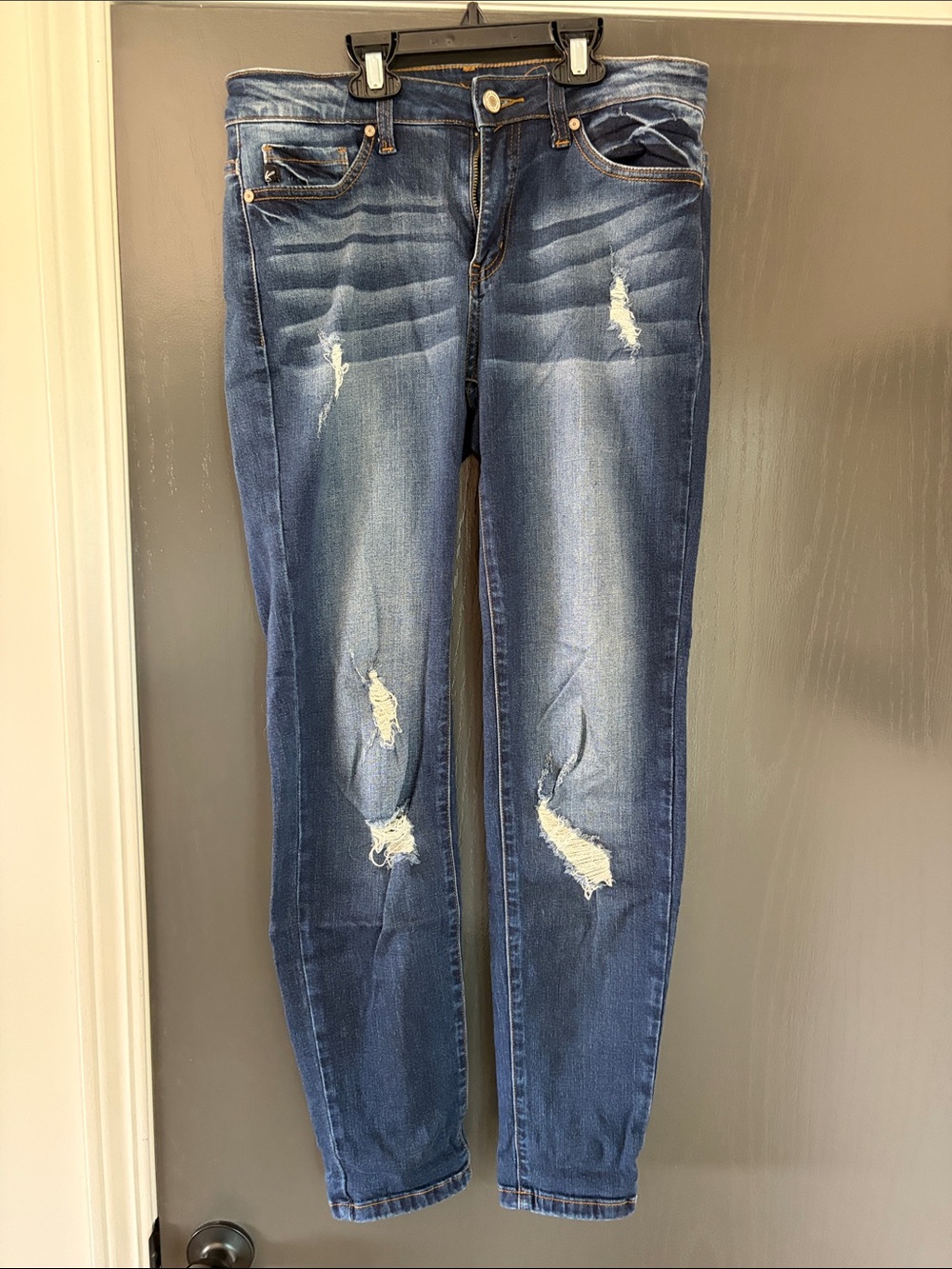 Classic Dark Blue Distressed Skinny Jeans